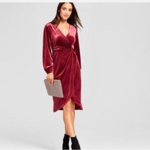 a new day Burgundy Long Sleeve Wrap Dress